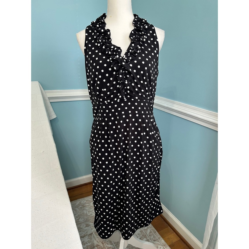 Taylor Womens Black White Polka Dot pretty woman Ruffle V-Neck Sheath Dress 10